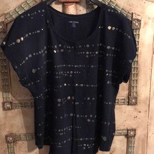 Navy blue T-shirt with silver and gold dots